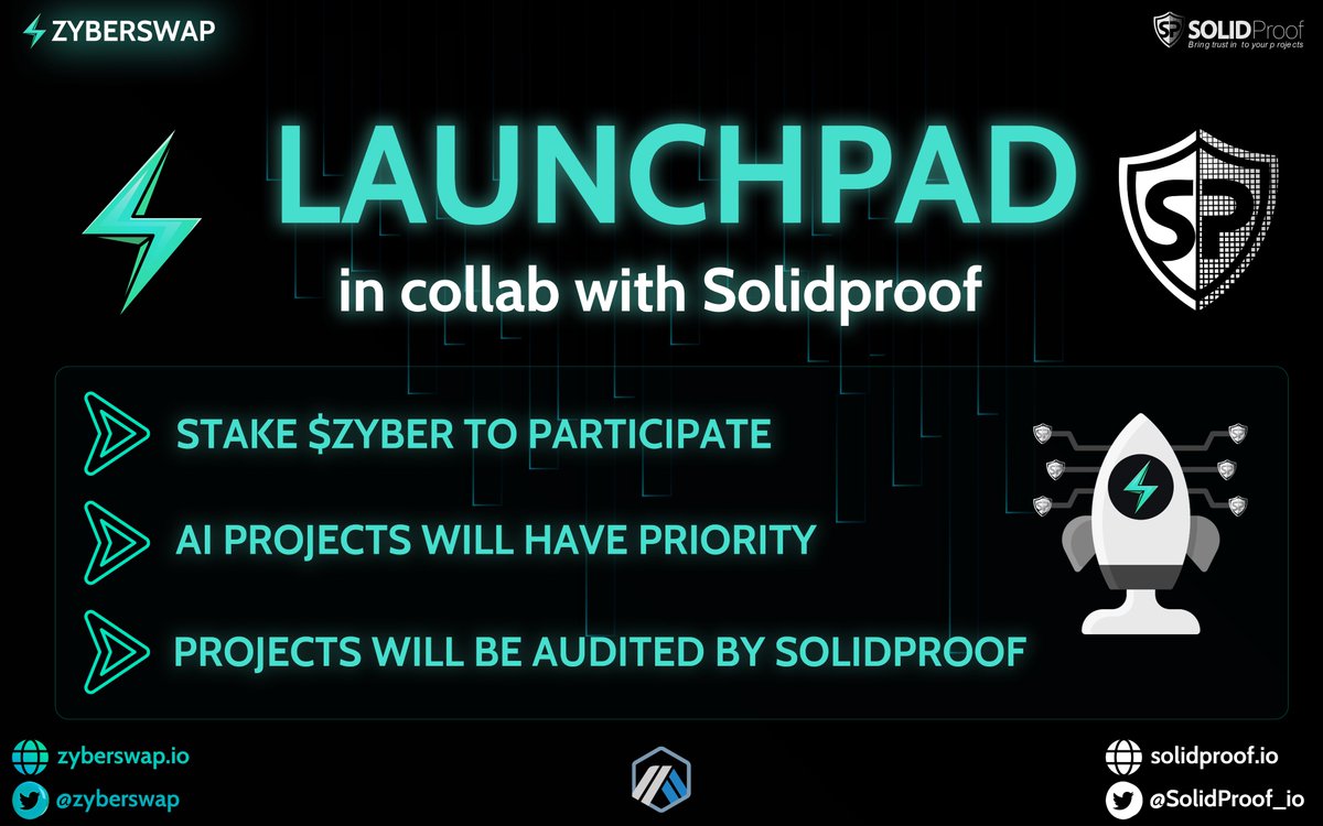 zyberswap's tweet image. 🚀Get Ready To Launch Zybernauts🚀

⚡️A #Launchpad in collaboration with @SolidProof_io is coming to #Zyberswap⚡️

💫We are working with some amazing AI projects already waiting to launch!

🔐#Solidproof will Audit all Projects so the community is protected!

💰Secure your $ZYB