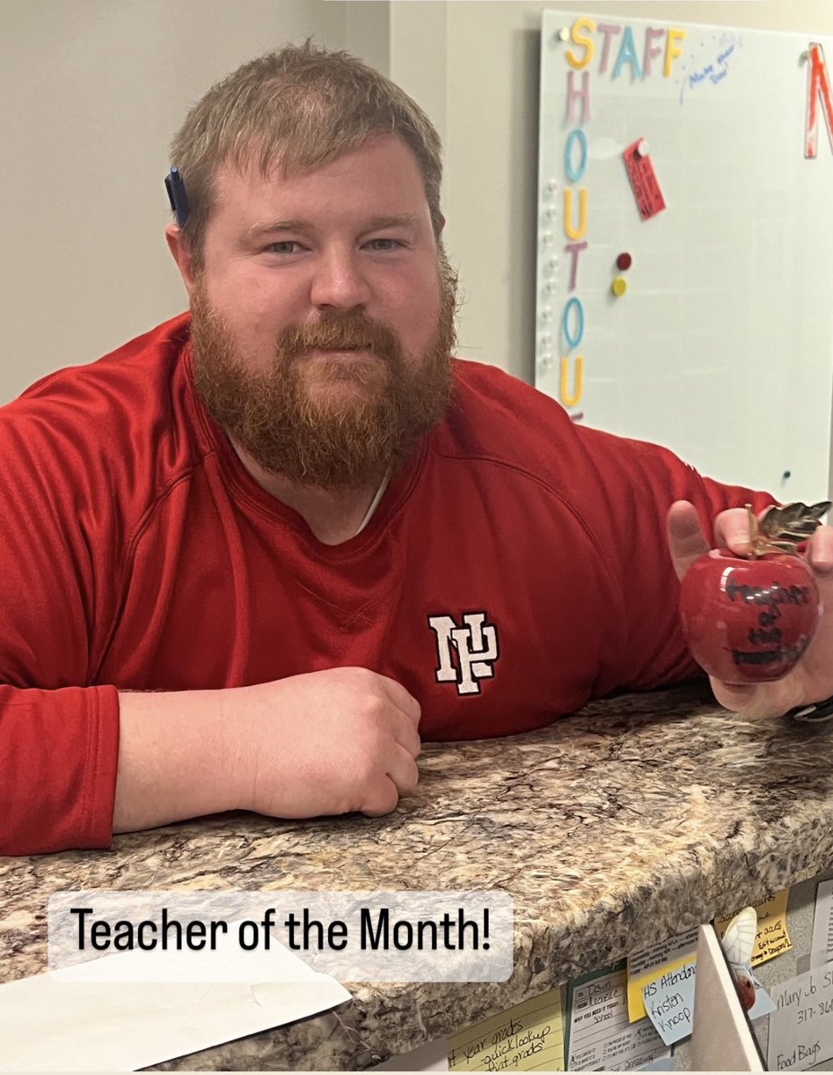 Teacher of the month goes to this awesome social studies teacher, Joe Rust!! Not only is he a student favorite but an excellent coach, robotics volunteer, and the best spirit day MC!  NPJH is lucky to have him!  <a href="/FesslerKeith/">Keith Fessler</a> <a href="/AmonesNPJH/">NPJH Assistant Principal</a> @MrsHeddenNPJH @SouthernHancock