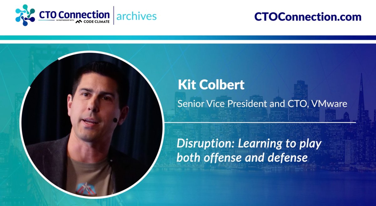 Disruption in tech is coveted (by seekers) & feared (by competitors). So when you successfully navigate tech disruption, it's good to take notes. I shared some of my own insights/experience w/ the leaders of @CTOconnection at a recent summit. via.vmw.com/8BR2CD