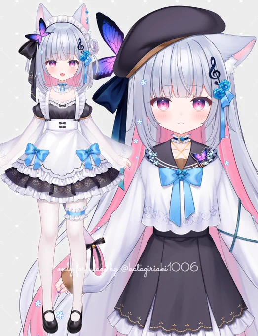 I worked on the Live2D model for @katagiriaki1006 🦋!
She has a maid and uniform outfit! 💙 