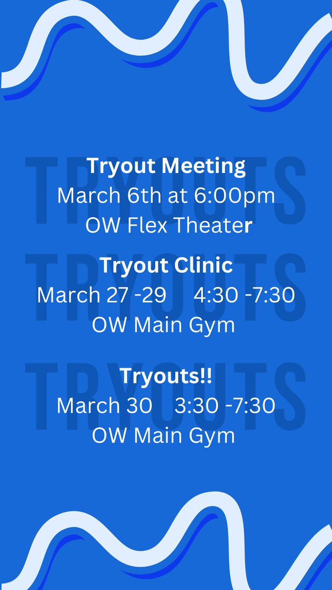 Interested in tryout out to be a 2023-2024 cheerleader? Mark your calendar and fill out an application! Bit.ly/OWtryouts