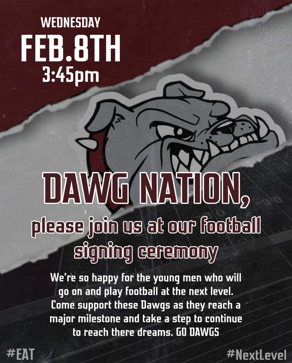 Bearden Football (@beardenfb) on Twitter photo Come join us tomorrow in the cafeteria. We got four Dawgs signing <a href="/AdarionPatton/">Adarion Patton</a> <a href="/D1_TysonPirtle/">Tyson Pirtle</a> <a href="/Presean3/">official.Prezzy</a> <a href="/BrendenReleford/">Brenden Releford</a>
#Dawgs #NextLevel Come join us tomorrow in the cafeteria. We got four Dawgs signing <a href="/AdarionPatton/">Adarion Patton</a> <a href="/D1_TysonPirtle/">Tyson Pirtle</a> <a href="/Presean3/">official.Prezzy</a> <a href="/BrendenReleford/">Brenden Releford</a>
#Dawgs #NextLevel