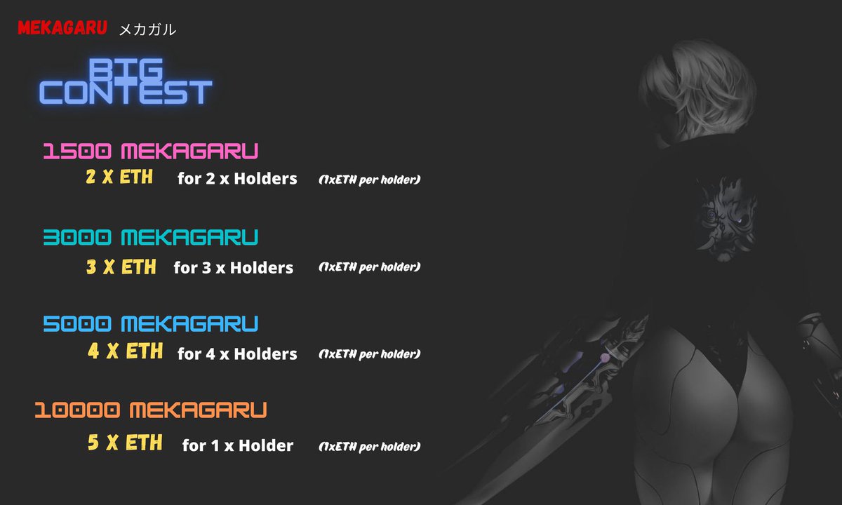 NfPromotor's tweet image. 🚨Big Contest🚨

🚀 14 x #ETH giveaway! 🎉

To enter, get tour ticket

✅Follow @MekagruNFT 
✅Hold a #MEKAGARU
✅RT &amp;amp; Tag frens
✅Mint : mekagaru.xyz

1 x #MEKAGARU = 1 Ticket
5 x #MEKAGARU = 10 Tickets
10 x #MEKAGARU = 20 Tickets

#NFT #NFTs #animegirl