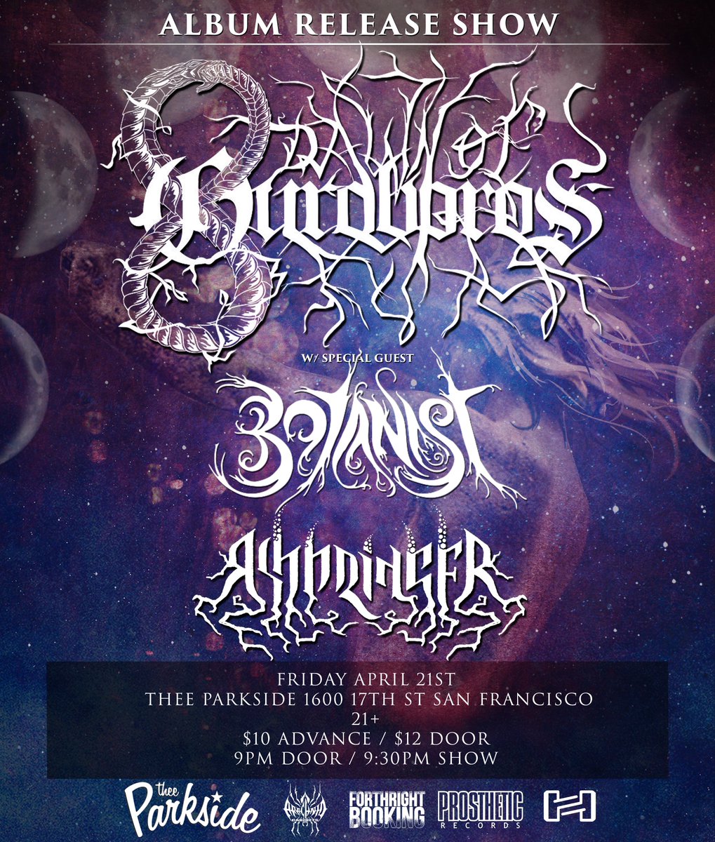 Do you live in the SF Bay Area?

Are album release show will be held at Thee Parkside in SF on April 21st. We're joined by Botanist and Ashbringer!

@sfmusicscene 
@ProstheticRcds 
tickets.holdmyticket.com/tickets/409197