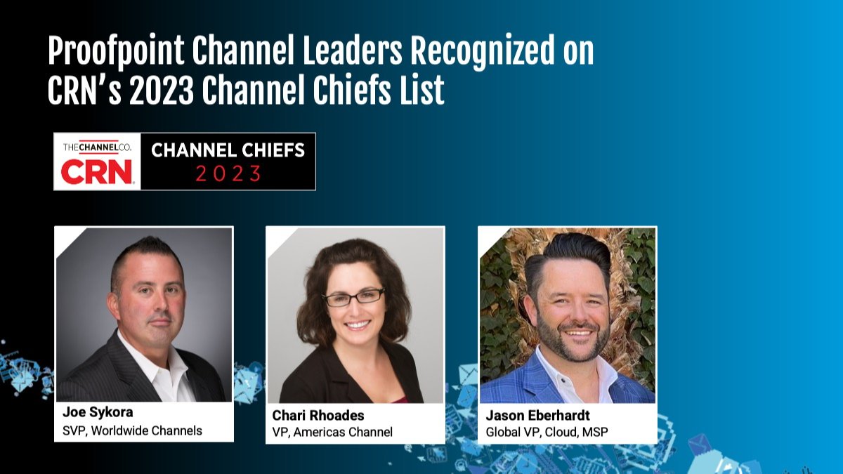 jasone29's tweet photo. .@Proofpoint's channel leaders Joe Sykora, Chari Rhoades, and Jason Eberhardt have been recognized on @CRN's 2023 Channel Chiefs list. They join an elite group of leaders who drive channel agendas and evangelize the importance of channel partnerships. https://t.co/iEf3ZWgWGP https://t.co/y0V6OW3ElB