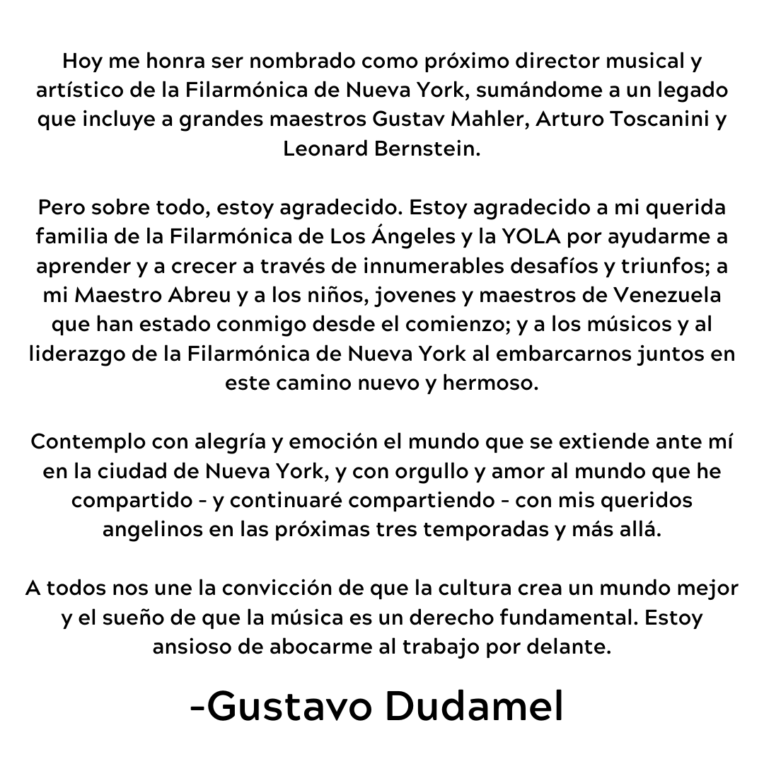 GustavoDudamel's tweet image. “Cada paso que damos en la tierra nos lleva a un mundo mejor.”

“Every step we take on earth brings us to a new world.”

– Federico García Lorca

@LAPhil @nyphil