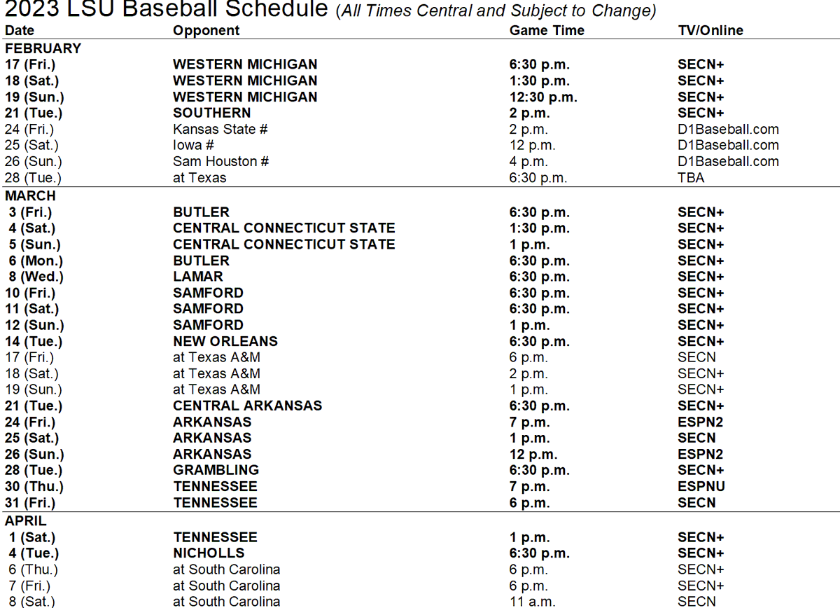 Leah Vann On Twitter Fam We Have An LSU Baseball TV Schedule LSU 