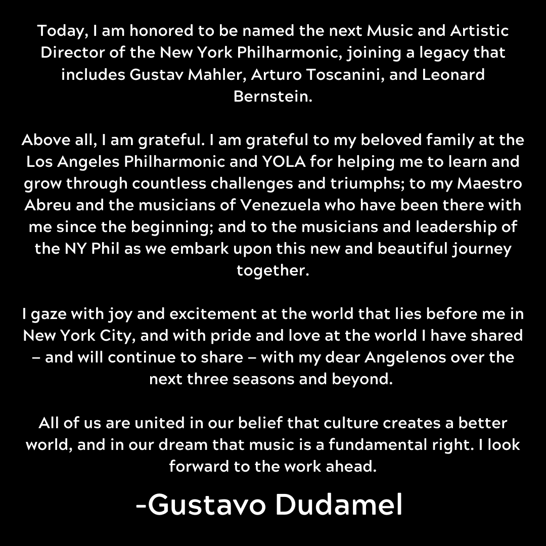 GustavoDudamel's tweet image. “Cada paso que damos en la tierra nos lleva a un mundo mejor.”

“Every step we take on earth brings us to a new world.”

– Federico García Lorca

@LAPhil @nyphil