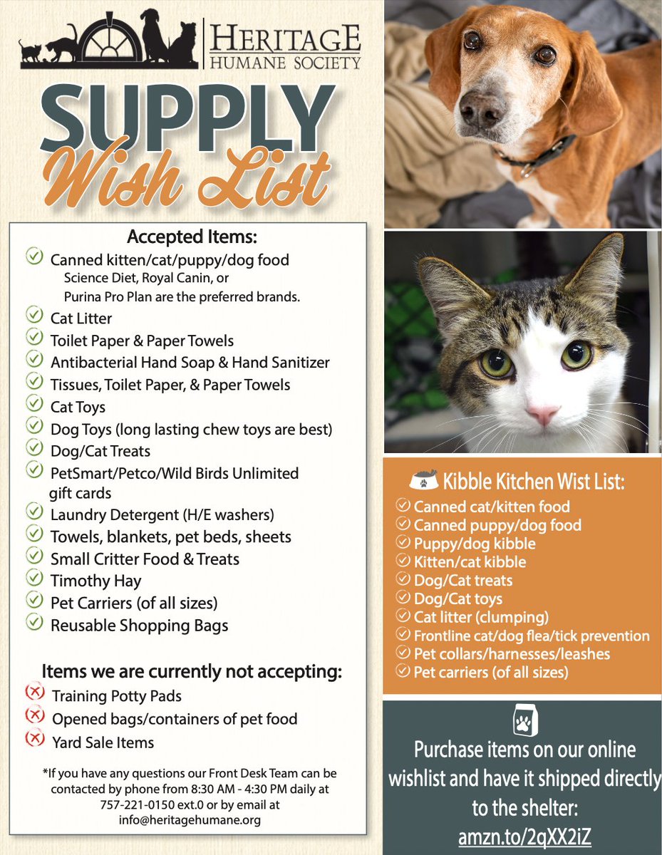 WMHistGrads's tweet photo. W&amp;M HGSA is collecting a donation for @HHSwilliamsburg! If you'd like to donate, please bring any of the acceptable items from their list below to the box in Blair’s Grad Lounge before March 13th. 🐾 https://t.co/FnLOSpW03m