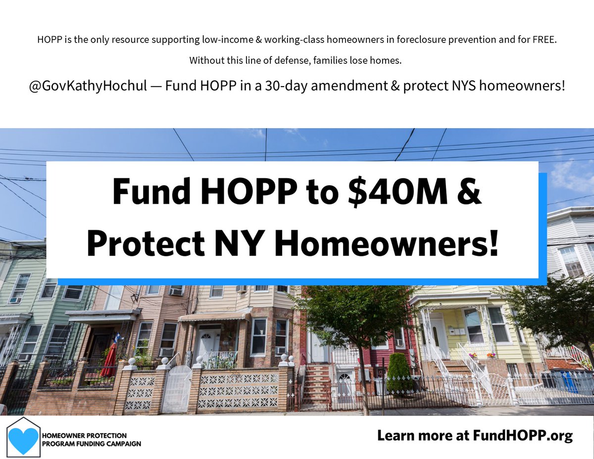 NorthfieldLDC1's tweet photo. HOPP is the only resource supporting low-income &amp; working-class homeowners in foreclosure prevention and for FREE. Without this line of defense, families lose homes. @GovKathyHochul — Fund HOPP in a 30-day amendment &amp; protect NYS homeowners! https://t.co/PfgeRW1Eqo