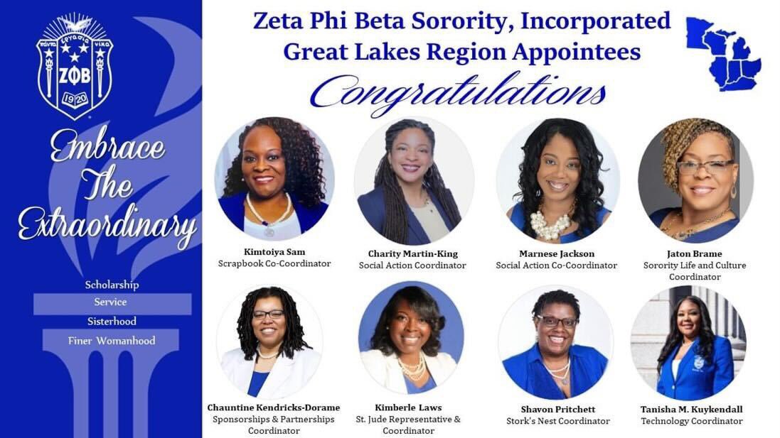 ZphibIZ's tweet photo. Congratulations to our very own Sorors Shyvon Lacy, Kimtoiya Sam, and Lynel A. Beaty, M. Div for being appointed in their respective positions for the Great Lakes Region! 

Keep shining your Zeta Light, Sorors!

#embracetheextraordinary
#embracetheswell
#ZPHIBIZ https://t.co/SC740WDEV1