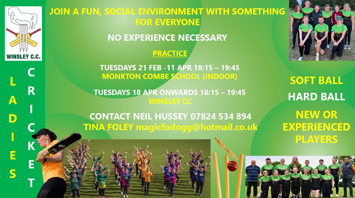 winsleycc's tweet photo. Ladies Training is only two weeks away… come and join a fun group where we can make cricket enjoyable and inclusive for everyone 

Give it a try! #LadiesCricket #Fitness @WiltsCricket https://t.co/FUKhFC4xFk