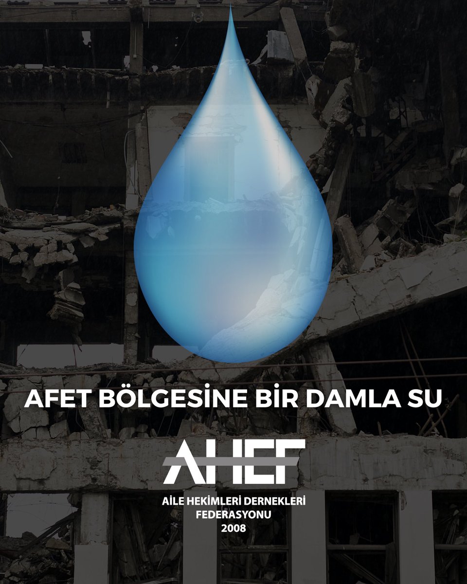 AHEF olarak ciddi su problemi olduğunu bildiğimiz deprem bölgesine bir tır dolusu su göndermeyi planlıyoruz.

Afet bölgesine bir damla su ile katkılarınızı sunabilirsiniz.

Aile Hekimleri Dernekleri Federasyonu İş Bankası
IBAN No: TR86 0006 4000 0014 2185 7295 78
Açıklama: BAĞIŞ