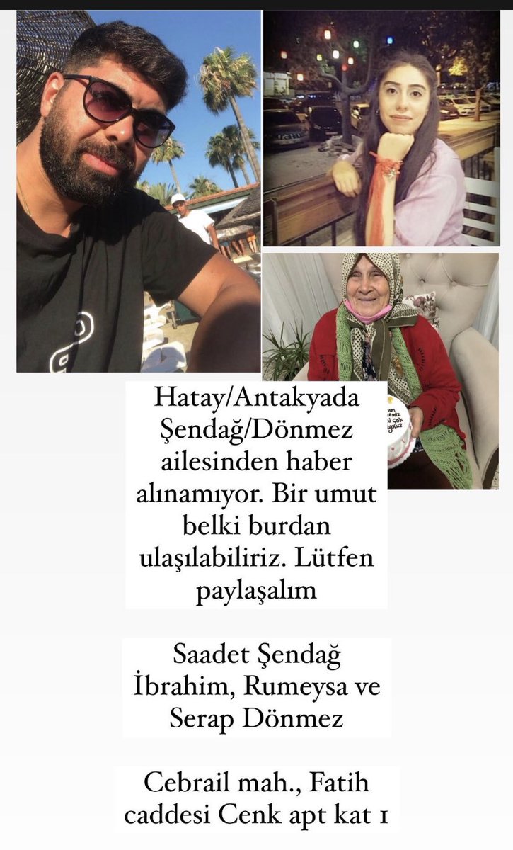 Vinç geliyormuş, ‼️‼️‼️
‼️‼️‼️AFAD gönüllerine ihtiyaç var, acil, ses var, ‼️‼️‼️
<a href="/AFADHatay/">AFAD HATAY</a> <a href="/HatayValiligi/">T.C. Hatay Valiliği</a> <a href="/AhbapDernegi/">Ahbap Derneği</a> @ahbapacil 

Cebrail mah. Fatih cad. Cenk apt no:19