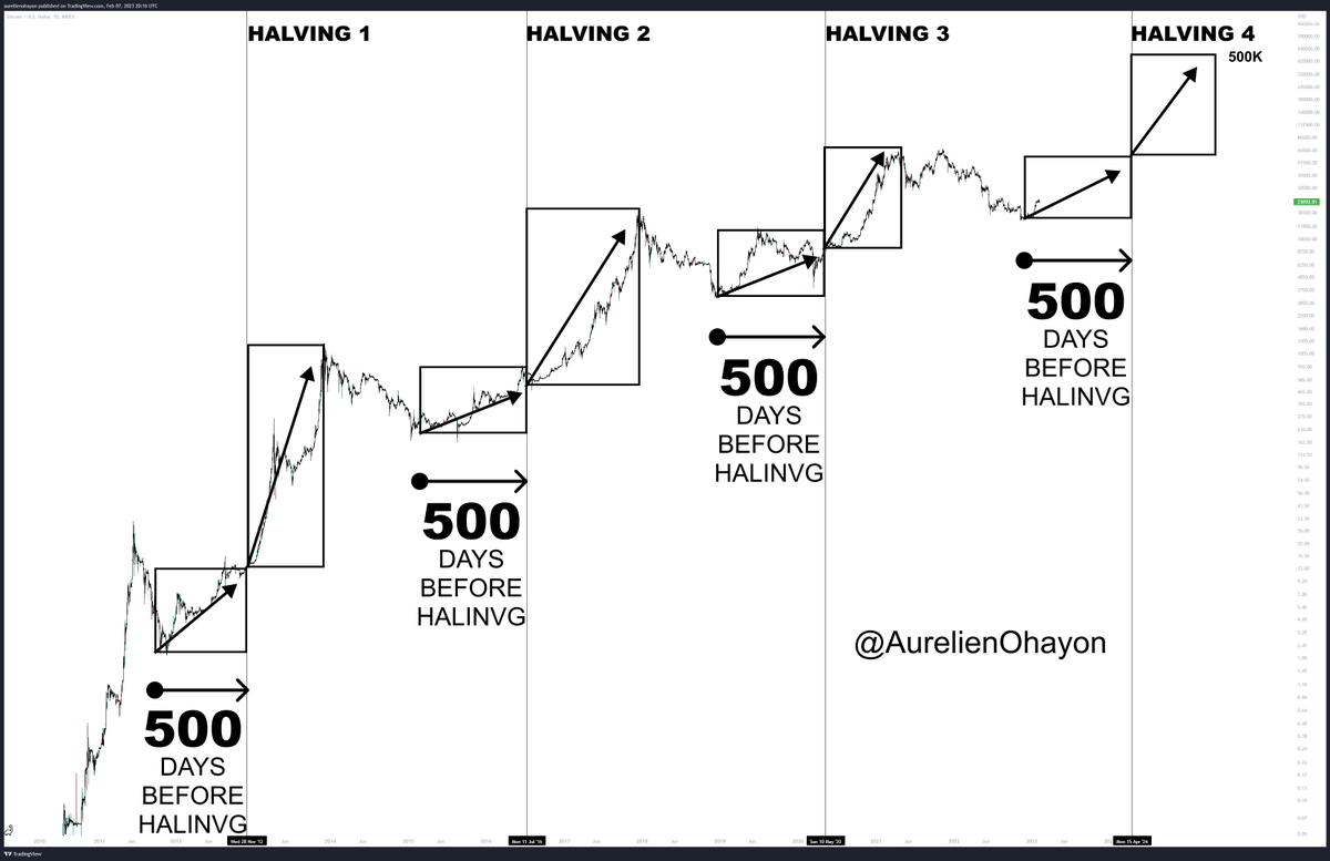 BITCOIN BULL RUN BEGINS. 500 days before the Halving, it goes up. After the  Halving, it goes up hard.