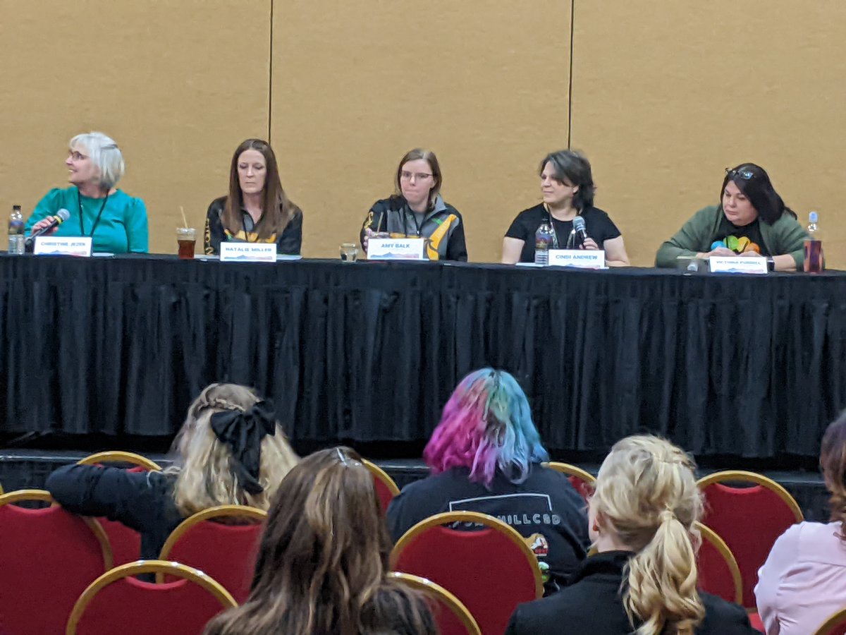 wyman_greg's tweet photo. Afternoon sessions at #NCDC23. Cindi Andrews representing @jocombsusd. As a finalist for coach of the year she is on a panel talking of her journey and the district's journey. Great job @ModernTeacherCo for bringing the experts in the field to share their stories. @jocombs_pd https://t.co/RaoW3xMlOs