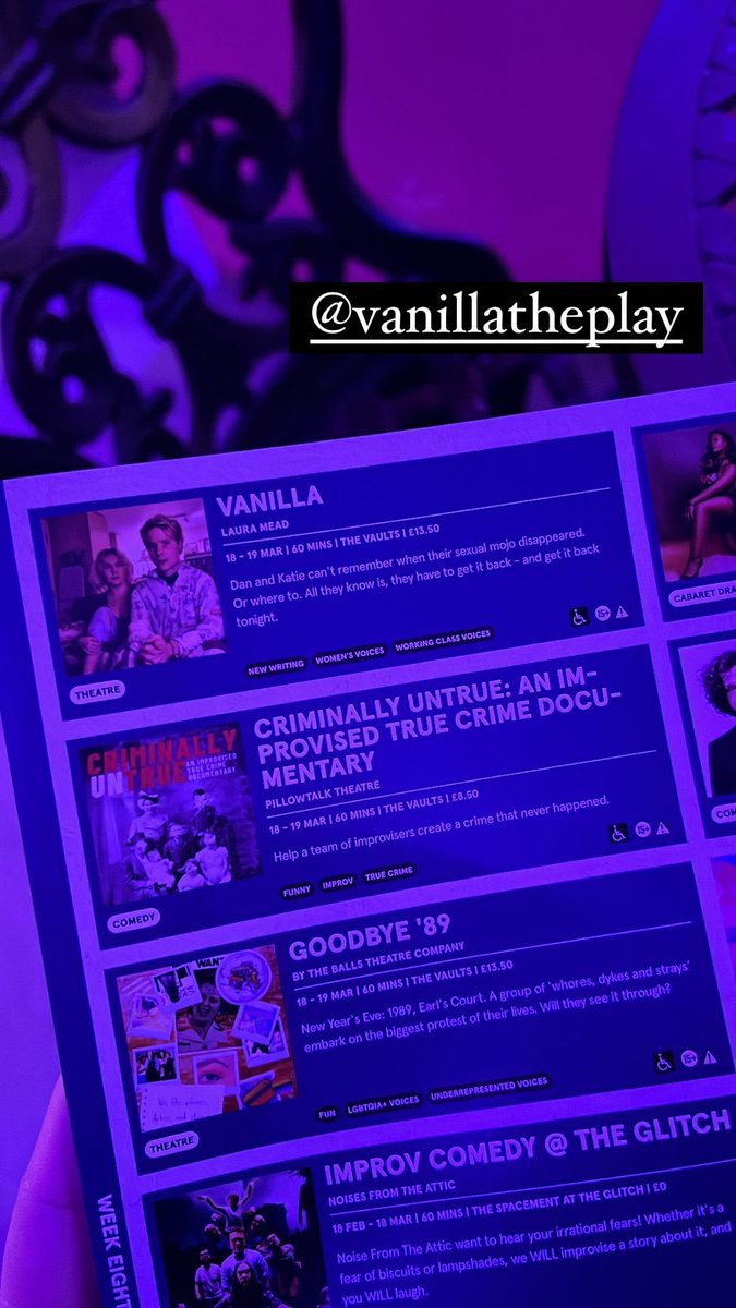 We are officially in the program! Grab your tickets here - vaultfestival.com/events/vanilla/ #theatre #LGBT #london #VAULTFestival #acting #director #LGBTQIA
