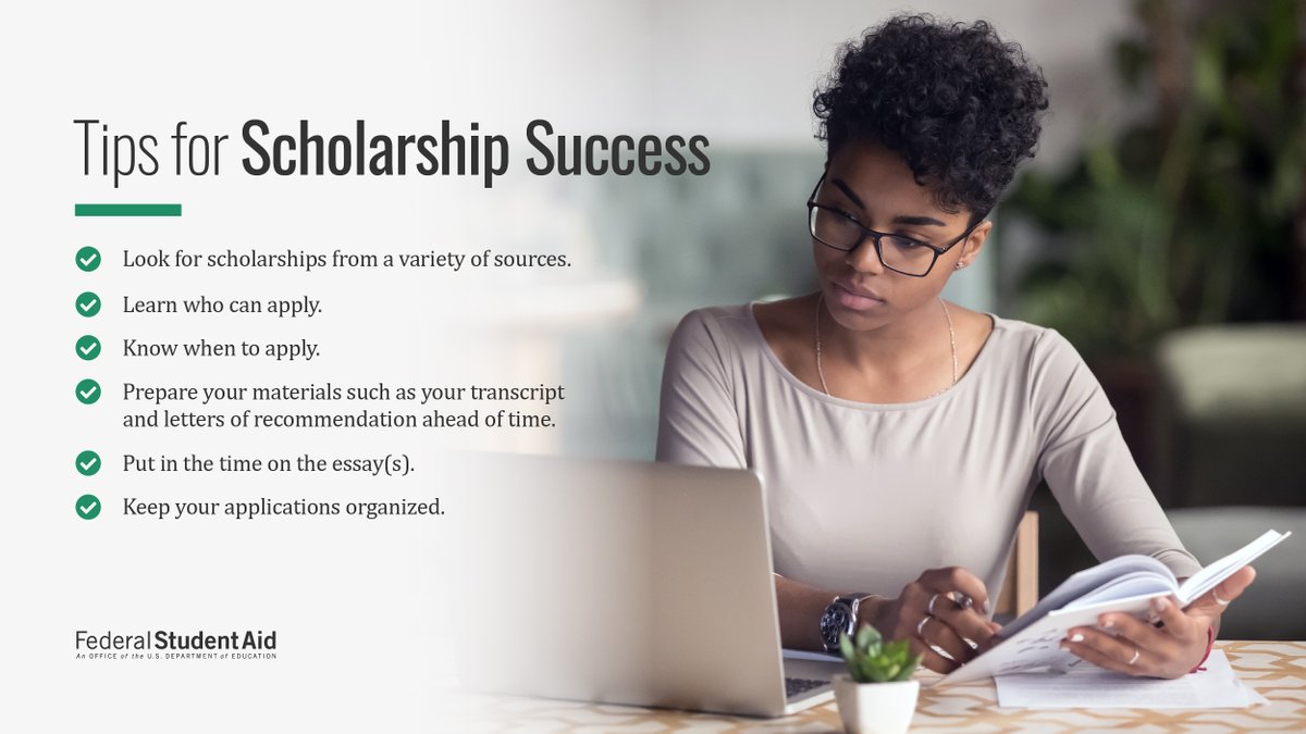 usedgov's tweet photo. Top scholarship tips from @FAFSA:
✔️Sort applications by due date to complete them in that order.
✔️Follow essay instructions &amp; stay within word limits.
✔️Have someone review your essay(s).
More tips👉 https://t.co/ZpicLFJEP8 #FinancialAidAwarenessMonth #TuesdayTips https://t.co/JxLxvm86Ew