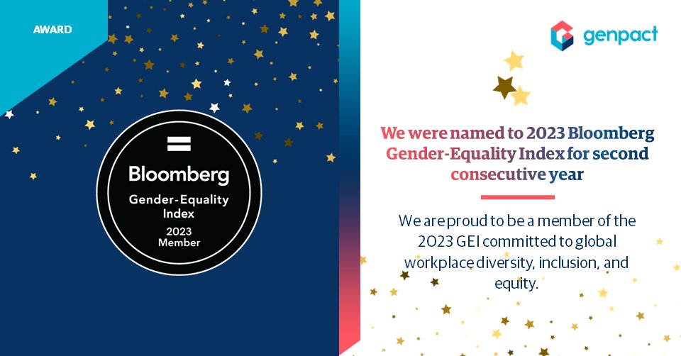 As part of our continuing commitment to gender equality, we are proud to announce Genpact’s inclusion in the 2023 <a href="/business/">Bloomberg</a> Gender-Equality Index for the second consecutive year. media.genpact.com/2023-01-31-Gen…
#WeAreGenpact #PursuitOfBetter 
#BloombergGEI