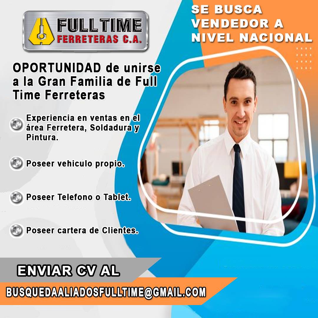 ¡Buscamos vendedores exitosos como tu!
*Experiencia para las ventas en el área ferretera, soldadura y pintura.
*Debe poseer vehículo propio, teléfono inteligente o Tablet y cartera de clientes.
Envía tu CV a busquedaaliados@gmail.com
¡Te esperamos!
#Empleo #Ferreteria #Venezuela