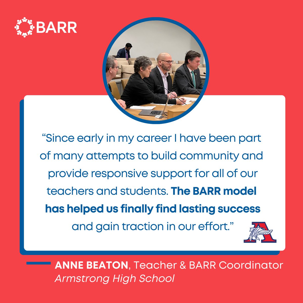 BarrCenter's tweet photo. Thank you for showing up @HighArmstrong to share your story on building a strong community through the BARR system. It proves successful because of your hard work &amp; dedication to your school. With your support, we are hopeful about bringing BARR to more MN schools! 🙌 https://t.co/euUOKRoMPh