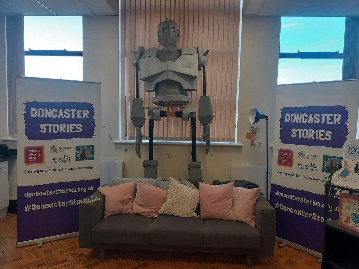 PhilShepp's tweet photo. Look who arrived at our Literacy Lab today! Huge thanks to @CopleyJunior for donating The Iron Man, now residing in Ted Hughes's former school - and in his form room no less! @Mexboroughbiz @FoxMexborough @Literacy_Trust #DoncasterStories https://t.co/3ejaeOoPEu