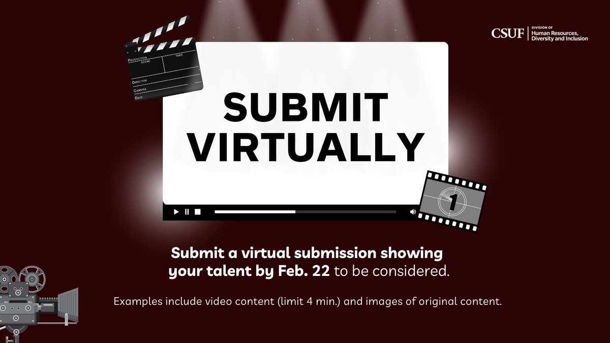 csufhrdi's tweet photo. We want to see your talent! Sign up for live auditions by Feb. 14 or send us your virtual audition by Feb. 22 for a chance to be featured in the University Awards Program on April 27, 2023. Participants will earn a chance to win prizes! Visit the link in our bio to learn more! https://t.co/XCabfQLXRG