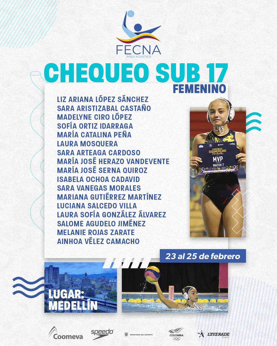 FECNA's tweet photo. 💦🤽🏻‍♀️🤽🏼‍♂️| Selección Colombia 🇨🇴 | El Panamericano Sub 17 de Polo Acuático en Brasil está cerca. Conoce los convocados a los chequeos que definirán los equipos colombianos.

¡#MásAguaMásPasión! 💙 https://t.co/W7pHqJKxjR