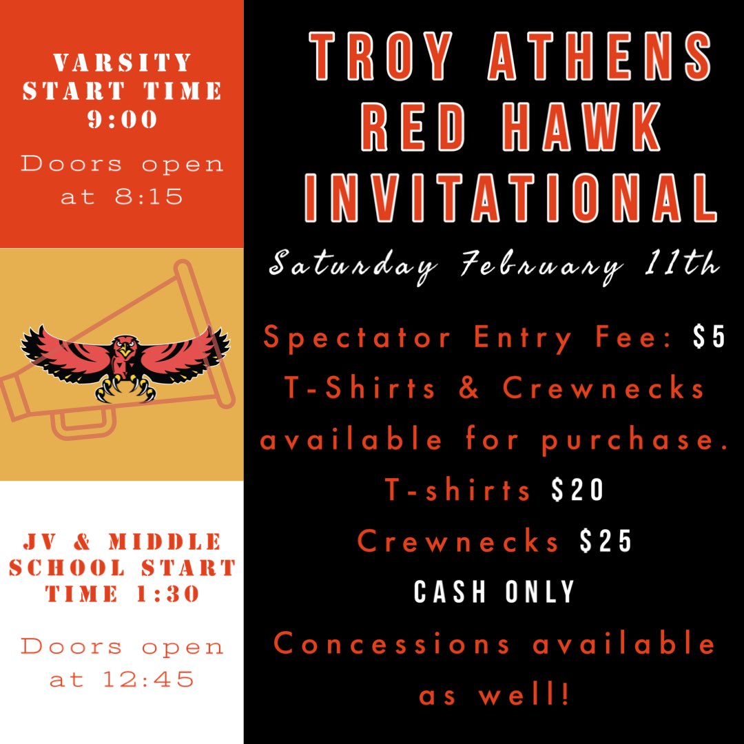 Troy Athens Cheer (@troyathenscheer) on Twitter photo Join us Saturday for the Troy Athens Red Hawk Cheer Invitational!!! โฅ๏ธ๐ค๐ฃ! <a href="/athens_boosters/">Athens Boosters</a> @AHS_Athletics22 Join us Saturday for the Troy Athens Red Hawk Cheer Invitational!!! โฅ๏ธ๐ค๐ฃ! <a href="/athens_boosters/">Athens Boosters</a> @AHS_Athletics22