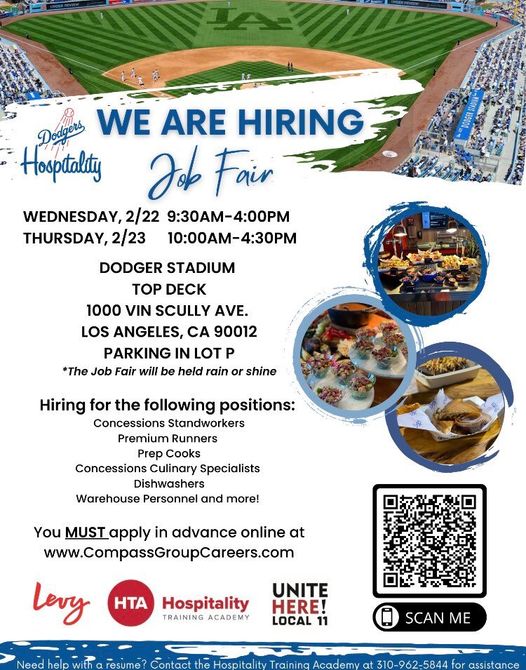HTA on Twitter "Call for 415+ Job Seekers to Work at the Iconic Dodger