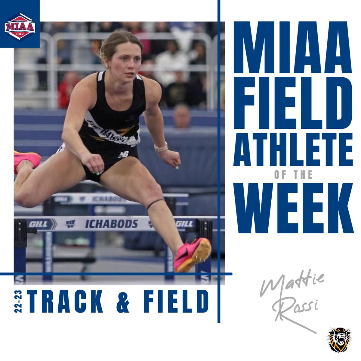 TheMIAA's tweet photo. 🆕 MIAA Women's Indoor Track &amp; Field Athlete of the Week🏃‍♀️⤵️

@FHSUTRACK_XC's Mattie Rossi posted a season-best 3,730 points and the second-fastest 400-meter dash time in FHSU history, earning MIAA Field Athlete of the Week👏

🔗| https://t.co/feMyMMwunD
#BringYourAGame https://t.co/Aykv2Gr1X8