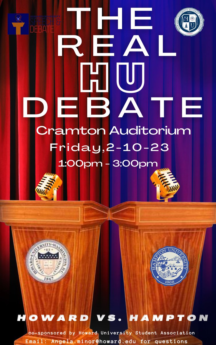 🚨 Debate of the real HU! This will be the first debate clash between the two schools since before the pandemic; propositions include teaching African-American studies in K-12 education and immigrant access to healthcare.