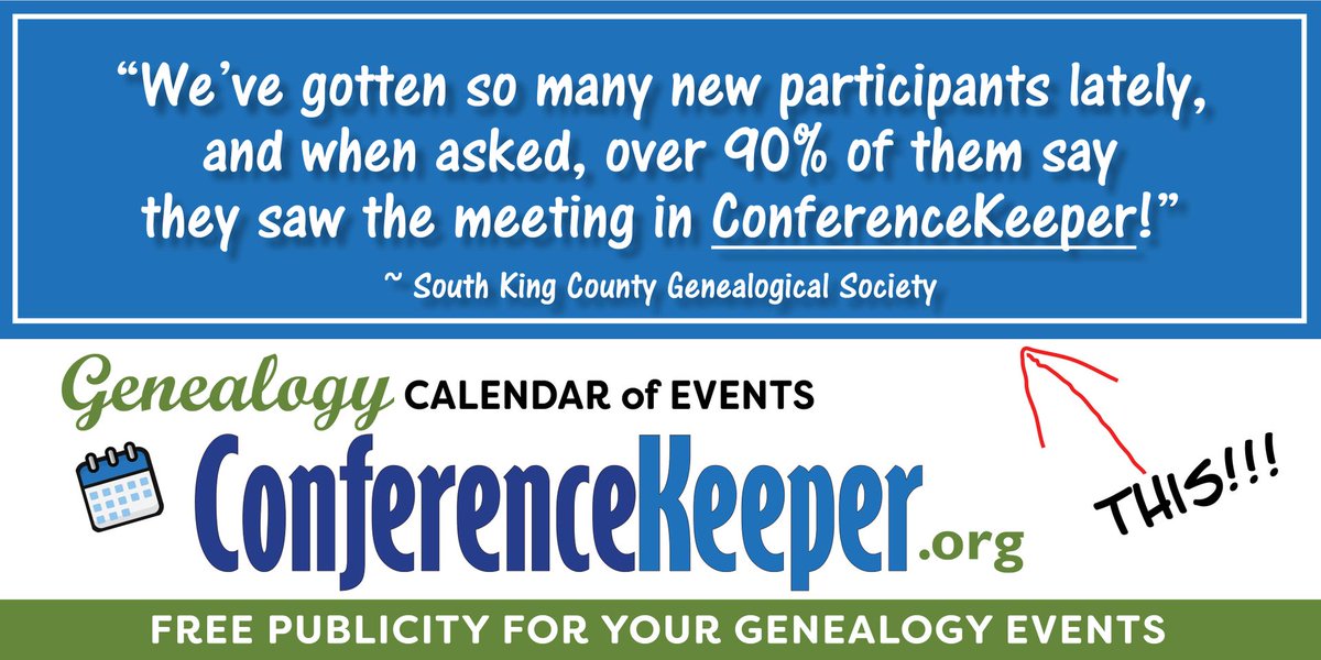 ConfKeep's tweet photo. ConferenceKeeper would love to share your society or library's #genealogy events! We promote genealogical and family history society events for free! Use the Submissions tab, or email info@ ! https://t.co/cFXBdetdot #familyhistory #DNA #ancestry #share #RT #free #genevent https://t.co/gse6VbdC6o