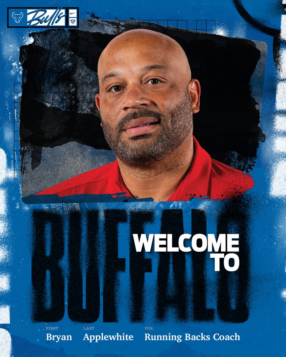 UBFootball's tweet image. Please welcome our new running backs coach Bryan Applewhite. 

🔗ubbulls.com/news/2023/2/7/…

#UBhornsUP | @BryanApplewhite