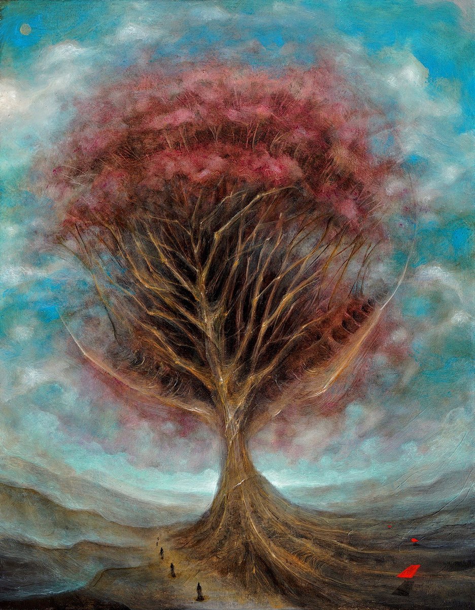 Here's a pink tree from a few years ago. Oil on wood panel.