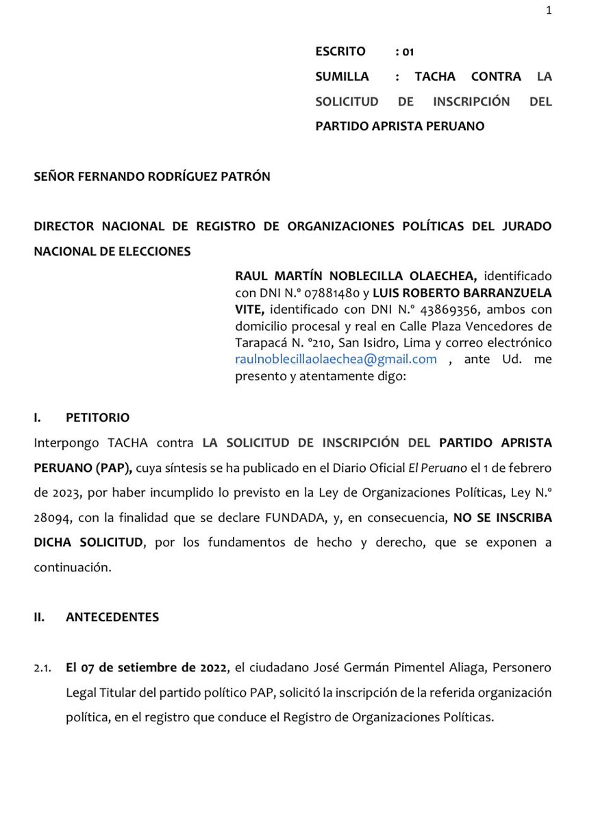 Comunistas, ministro <a href="/ViteBarranzuela/">Luis Barranzuela Vite</a> botado por hacer fiesta en estado de emergencia y abogado <a href="/raul_olaechea/">Raúl Noblecilla Olaechea</a> desertor de <a href="/PedroCastilloTe/">Pedro Castillo Terrones</a> y abogado de Evo Morales presentan Tacha contra inscripción del APRA.
Tanto miedo nos tienen?
El APRA los seguirá combatiendo y derrotará.