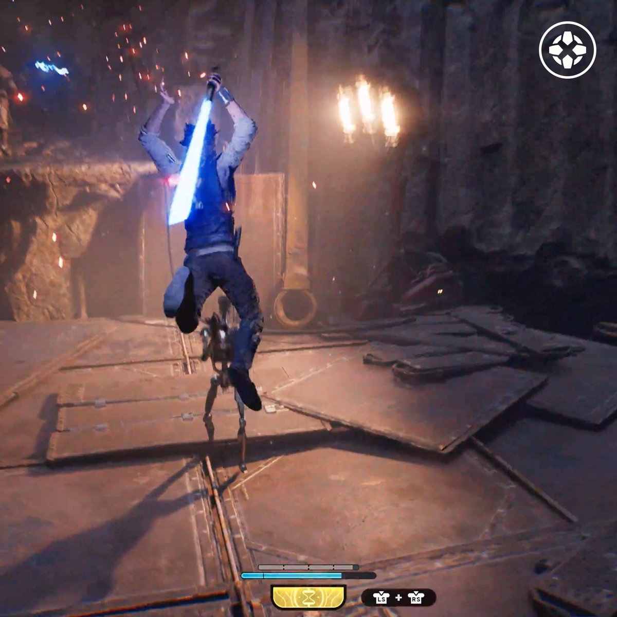 IGN's tweet photo. As part of our Star Wars Jedi: Survivor IGN First, we've got nine minutes of brand-new gameplay footage to show you filled with new creatures, droids, dual-wielding lightsabers, and much more. Watch it here: https://t.co/tpU2a4h4eS (1/3) https://t.co/Sjn7NmNpBs