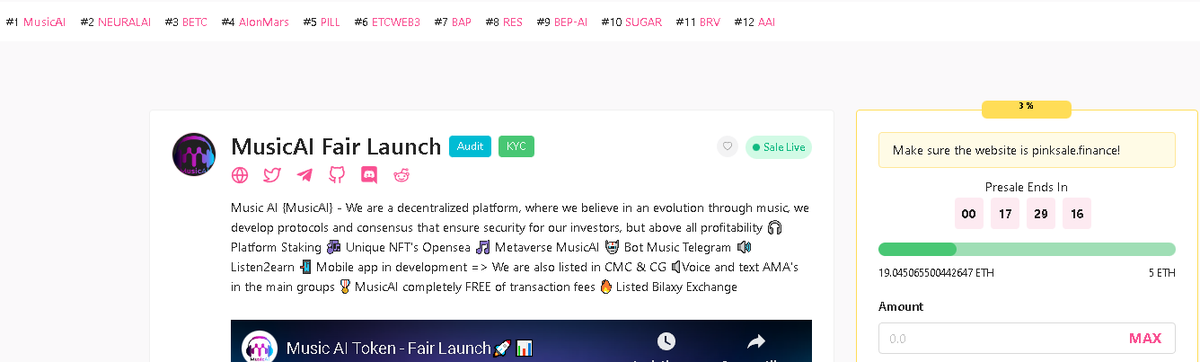 musicAI__'s tweet photo. We are in pre-sale on the ETH network by the Pink Sale as we were requested by a Tier 1 Exchange and encouraged an ETH Pool!📊

📌Link pre-sale: https://t.co/5BFR5Ky872

🥇Top - 1 trending

#musicai #eth #uniswap #exchange #pinksale @pinkecosystem #100x #Ethereum https://t.co/Ga4xDrrzTZ