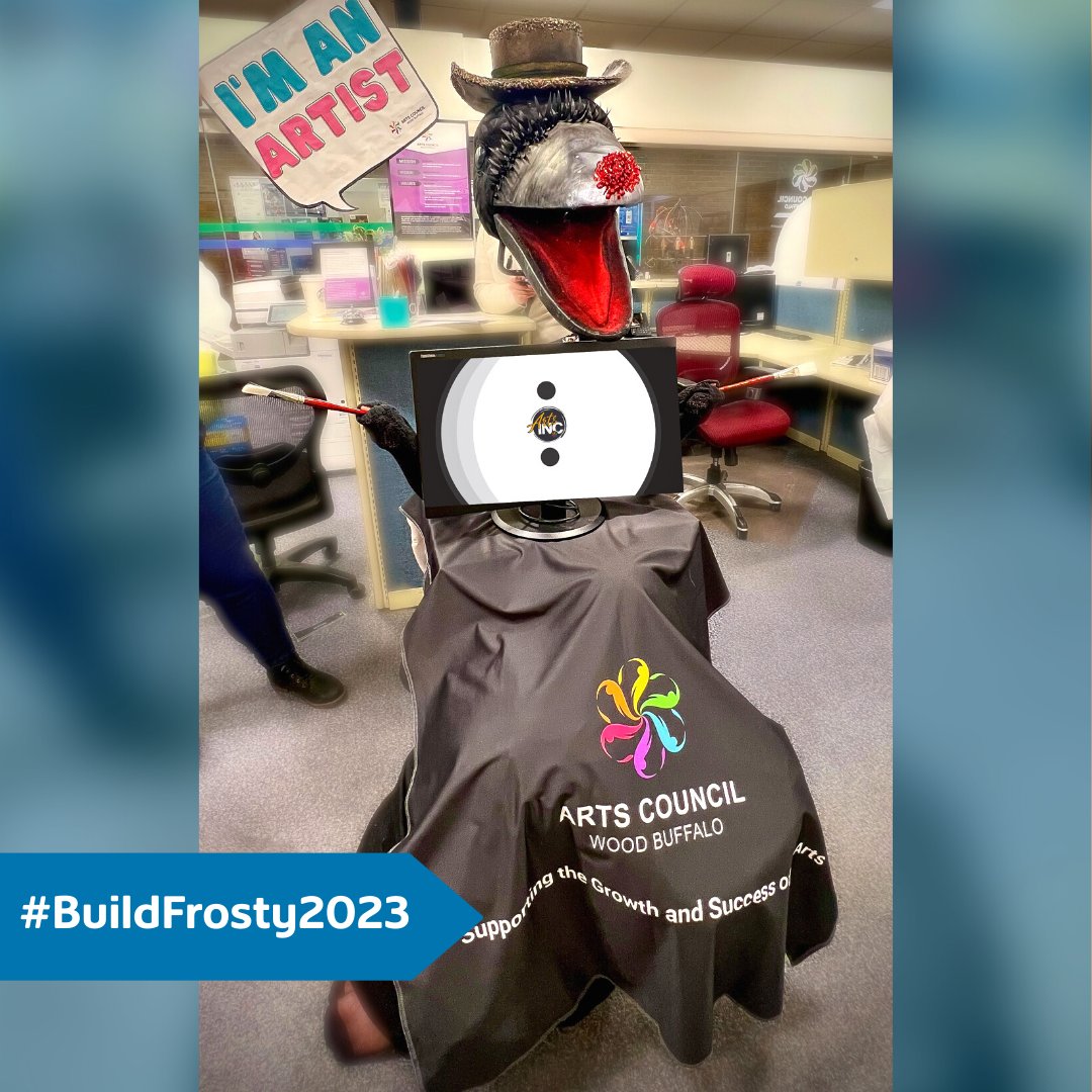 Introducing Frosty the Crow Man, designed by Arts Council Wood Buffalo. They support the growth and success of the arts in Fort McMurray. 
Retweet to help <a href="/ArtsCouncilWB/">Arts Council Wood Buffalo</a> win a PSA video from #ShawSpotlight. See link in bio for more info. #BuildFrosty2023