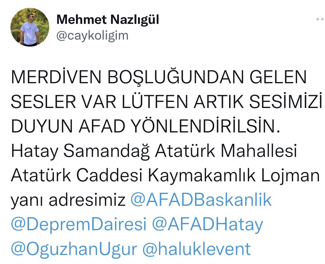 Mehmet Nazlıgül (@caykoligim) on Twitter photo ACİL YARDIM !!                                                  <a href="/BabalaTv/">BaBaLa TV</a> <a href="/OguzhanUgur/">Oğuzhan Uğur</a> <a href="/ahbap/">Ahbap</a> <a href="/haluklevent/">Haluk Levent ( Ahbap Ekibi )</a> ACİL YARDIM !!                                                  <a href="/BabalaTv/">BaBaLa TV</a> <a href="/OguzhanUgur/">Oğuzhan Uğur</a> <a href="/ahbap/">Ahbap</a> <a href="/haluklevent/">Haluk Levent ( Ahbap Ekibi )</a>