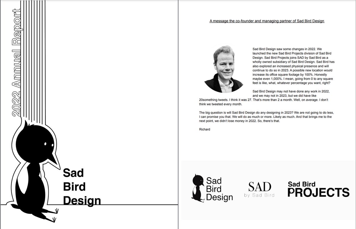 SadBirdDesign's tweet image. For immediate release: The Sad Bird Design 2022 Annual Report.