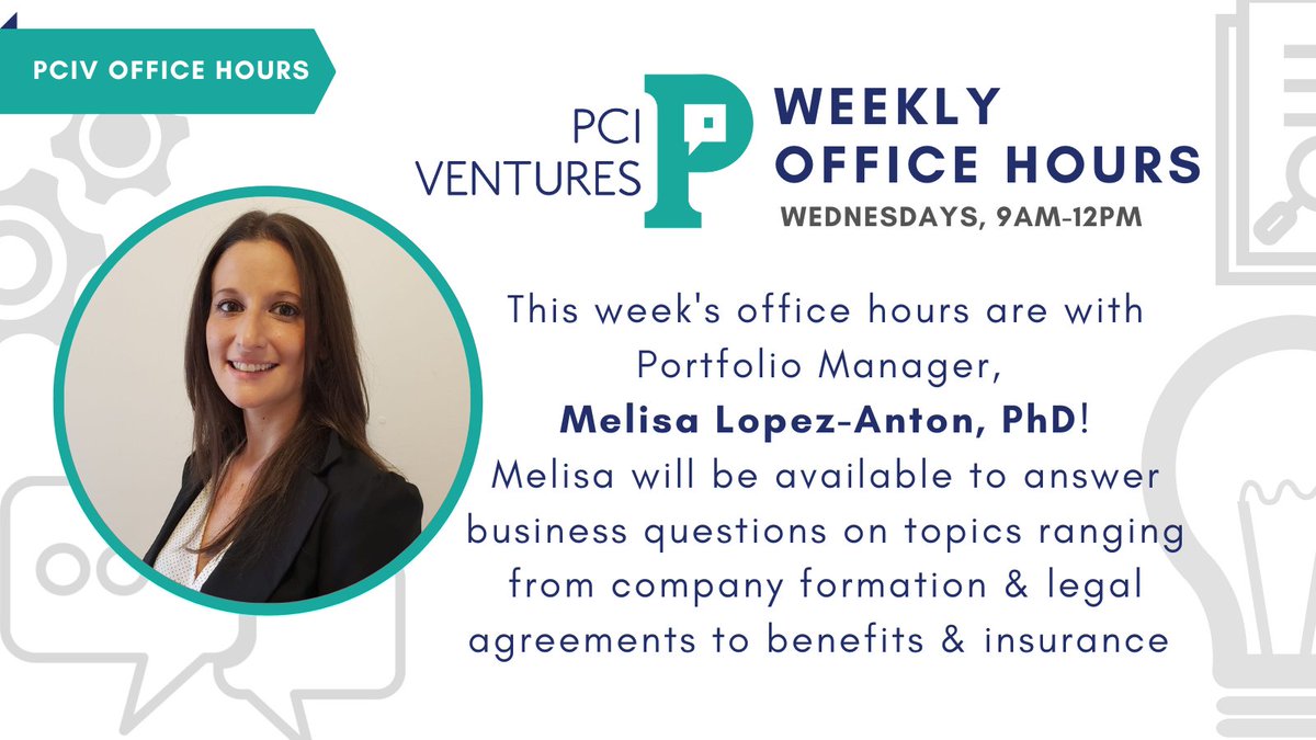 Join us in welcoming Melisa to @PCIventures! As Assistant Director of PCI Ventures, Melisa Lopez-Anton, Ph.D. will be focusing on life sciences, biotechnology, and therapeutic sectors. Sign up for office hours with her on February 22nd here: bit.ly/3x2EnFe