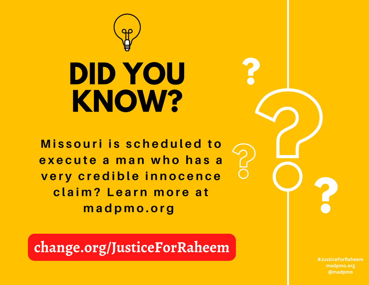 rmmarcus's tweet photo. MO is set to execute a man this evening who was 1800 miles away when the murders he was convicted of were committed. Tweet &amp; call @GovParsonMo @mikeparson 573-751-3222. Tweet &amp; call @stlcopa
@WesleyBell4STL 314-615-2600 to stop the execution of #RaheemTaylor! https://t.co/mzNH3Arrbw