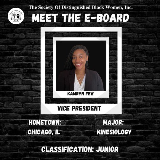 We are pleased to announce our Newly Elected The Society Of Distinguished Black Women, Inc. Executive Board for the Spring 2023 Academic School Semester 🦋🖤

Congratulations <a href="/____Huey/">Huey</a> Spr 22: 21 Precious C.A.R.G.O on being elected as the VICE PRESIDENT. “ Make Us Proud🦋”