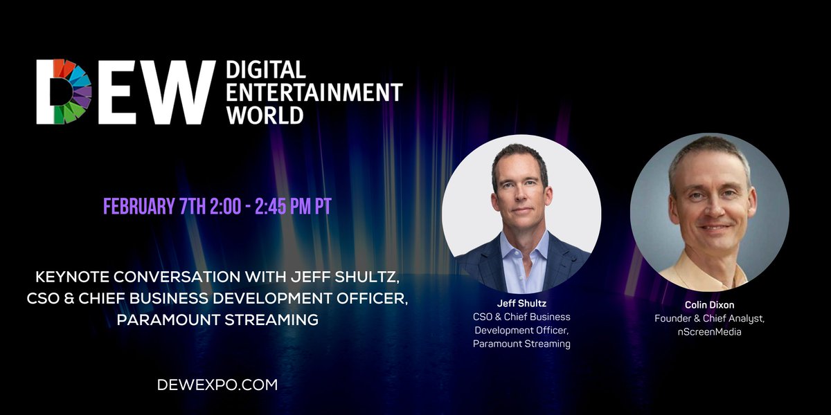 Digital Entertainment World (@dewexpo) on Twitter photo Our last session of the day is a Keynote Conversation with <a href="/paramountplus/">Paramount+</a> & <a href="/nScreenMedia/">Colin Dixon</a> at 2pm PT. #DEW2023 Register now: buff.ly/3jDawzZ Our last session of the day is a Keynote Conversation with <a href="/paramountplus/">Paramount+</a> & <a href="/nScreenMedia/">Colin Dixon</a> at 2pm PT. #DEW2023 Register now: buff.ly/3jDawzZ