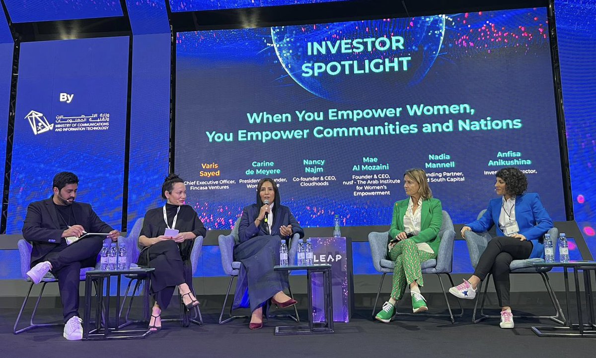 MaeMozaini's tweet photo. 1- At #leap23 today  discussion was about the importance of women representation at the leadership level. 
The number of Saudi women in the tech sector is rising exponentially, surpassing women in Europe and Silicon Valley. 
#LEAP23   #Nusf #TheArabInstituteForWomensEmpowerment https://t.co/PUsk3ayVYE