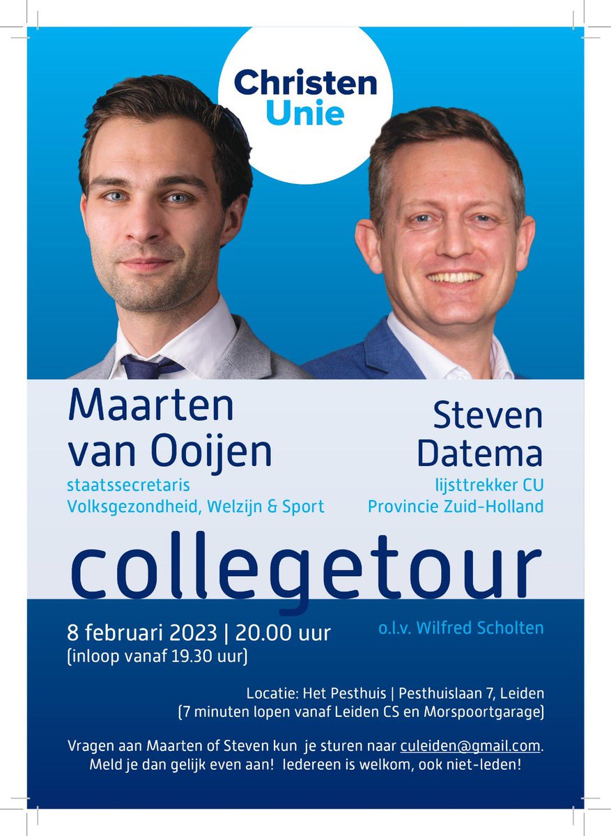 Morgenavond College Tour in Leiden met <a href="/MaartenOoijen/">Maarten van Ooijen</a> en @StevenDatema. 

Inloop 19.30u. Start 20.00u. Locatie: Pesthuis (naast Naturalis).