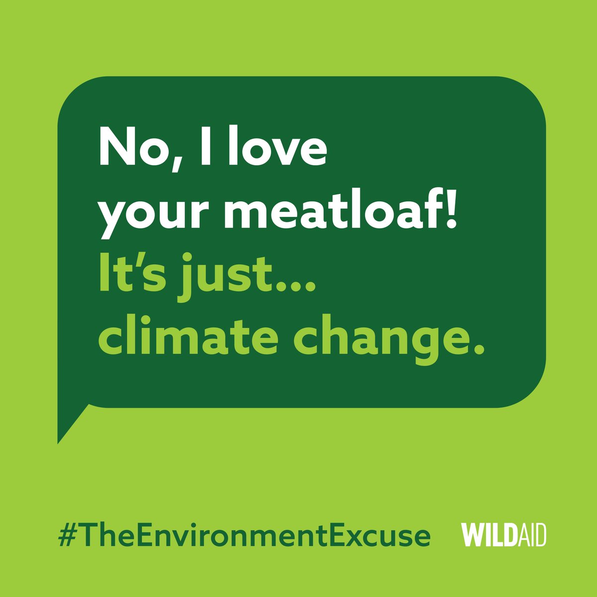 WildAid's tweet photo. Looking for an excuse to avoid bad cooking AND save the planet? We’ve got you covered. For the average American, reducing your meat, pork, & chicken consumption by 50% cuts carbon emissions by 1,200 lbs per year!
Visit https://t.co/rQDjKKMVCc for more. #TheEnvironmentExcuse https://t.co/BOjQRRXXK7
