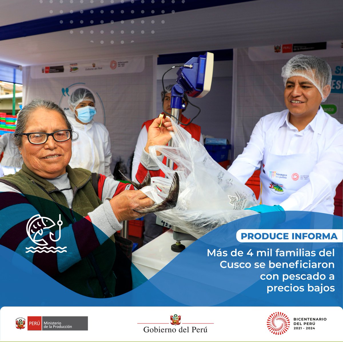 MINPRODUCCION's tweet photo. #ProduceInforma 📢 @AComerPescado logró promocionar en solo dos días más de 10 toneladas de pescado (bonito y jurel) a más de 4 mil familias de los distritos de Cusco, Wanchaq y San Jerónimo. Más detalles en 👉🏻 https://t.co/PWFzi9S9Aj #ComeSanoComePescado https://t.co/QuZB0nLaBe