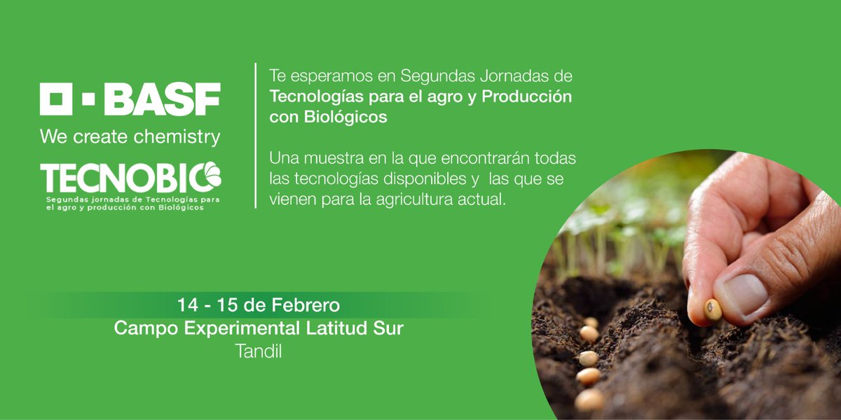 BASF_Agro_ARG's tweet photo. Te esperamos este 14 y 15 de Febrero en Segundas Jornadas de Tecnologías para el agro y Producción con Biológicos.  

¡No te lo pierdas!

Más info acá 📲 https://t.co/fHgDQL3nAe https://t.co/Q8rvYJNvT9